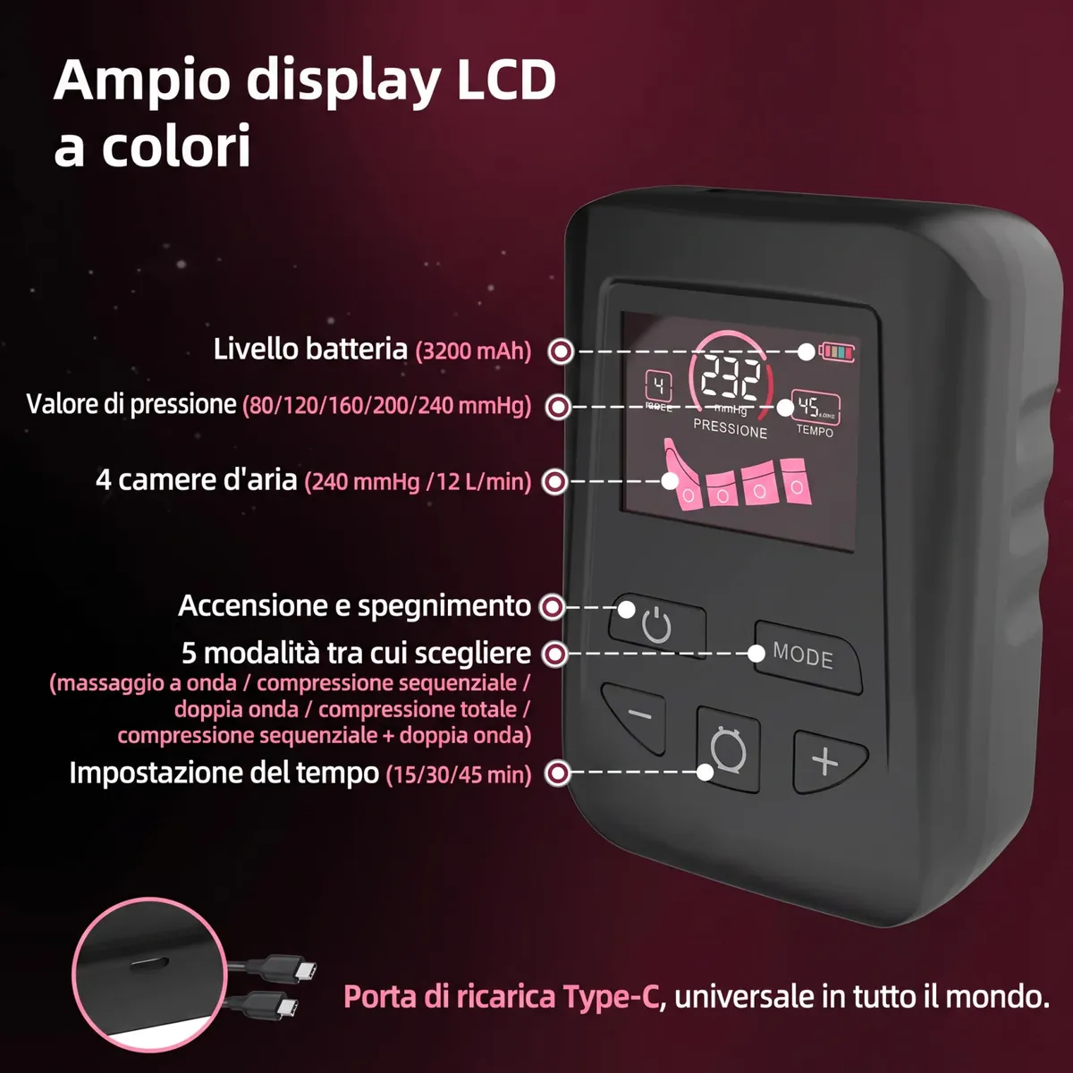 Ampio display LCD a colori con tutti i comandi